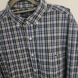 Vineyard Vines Men's XLarge Blue Button Down Long Sleeve Slim Fit Plaid XL